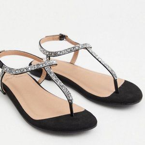 Torrid Betsey Johnson Black Rhinestone T-Strap Sandal 9.5 NIB